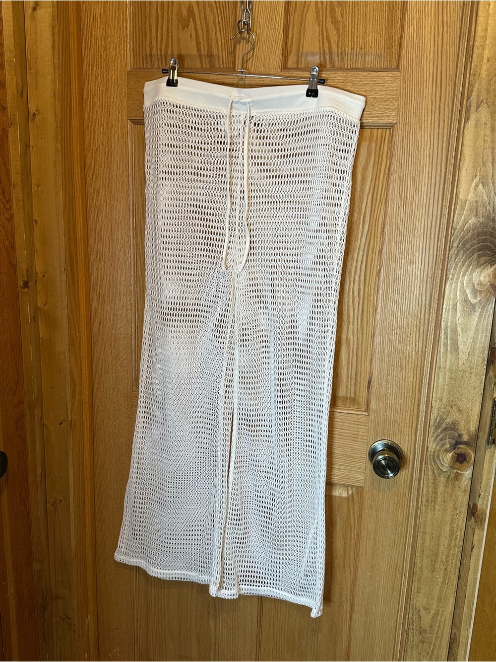SHADE & SHORE NEW! Ivory Sheer Crochet Drawstring Cover-Up Flared Pants